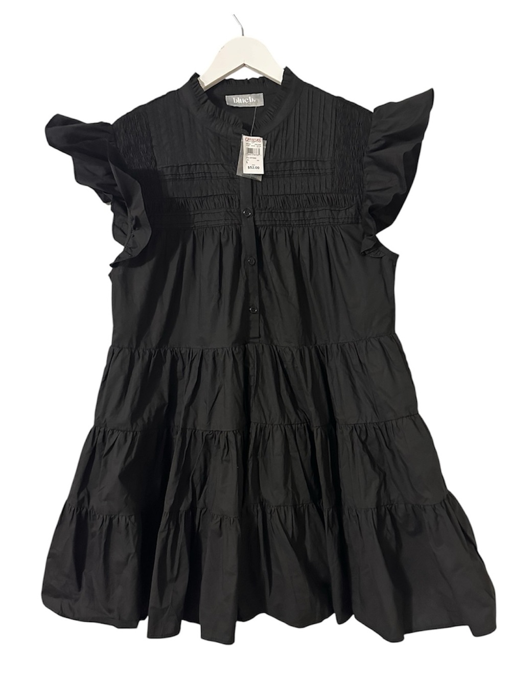 Black Tiered Midi Dress with Ruffle Sleeves